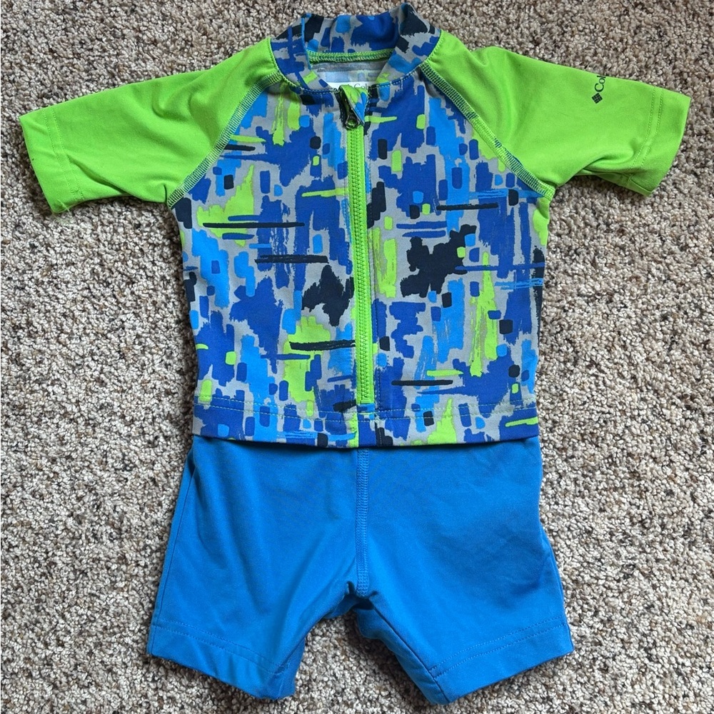 Columbia Kids Swim Rashguard one piece- Blue and Green Size 6-12 Month